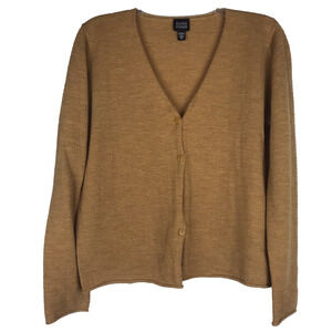 Eileen Fisher Button Up Cardigan Wool Mustard Sweater V-Neck Small FLAW